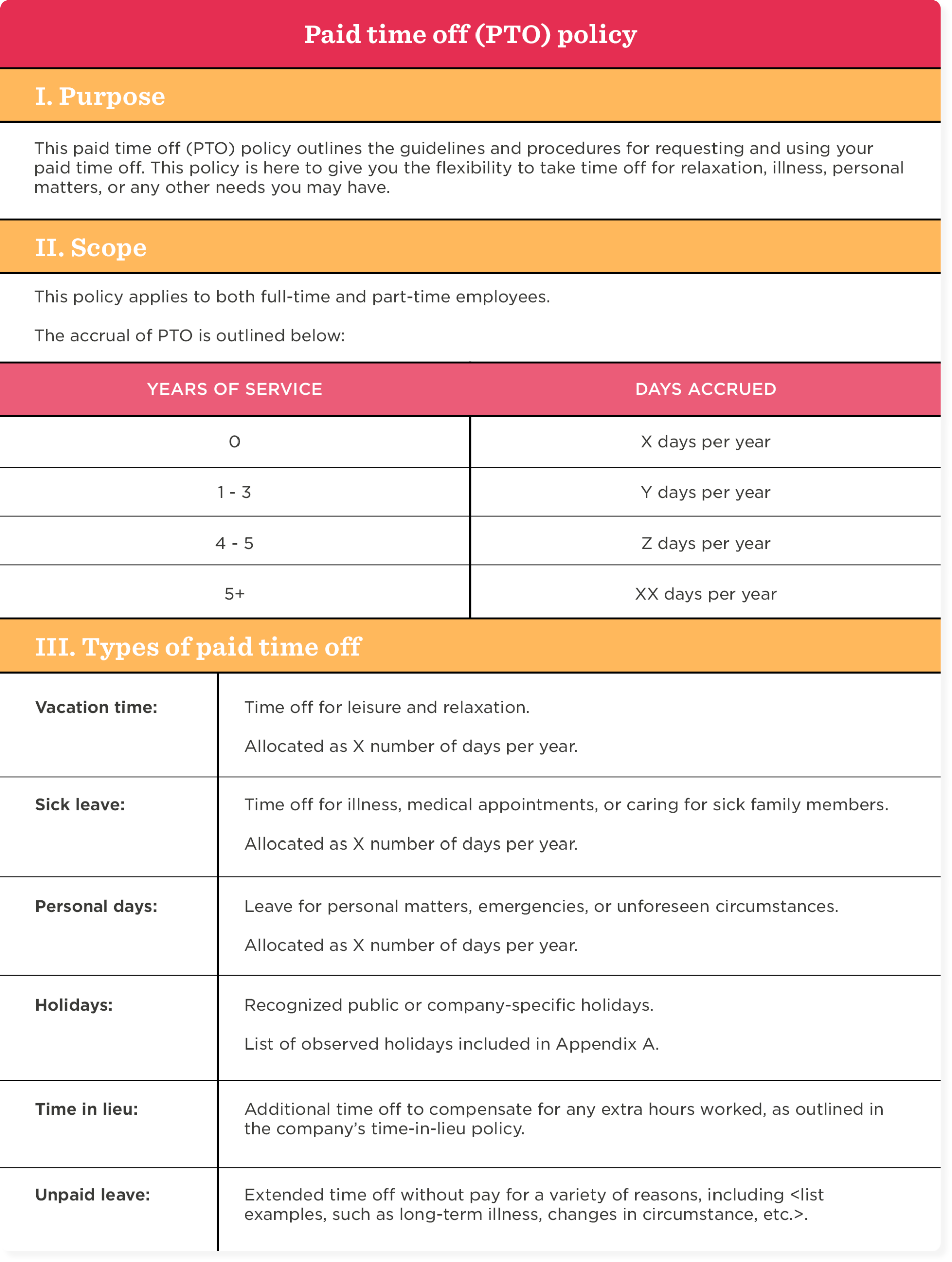 Paid time off (PTO) policy template HiBob